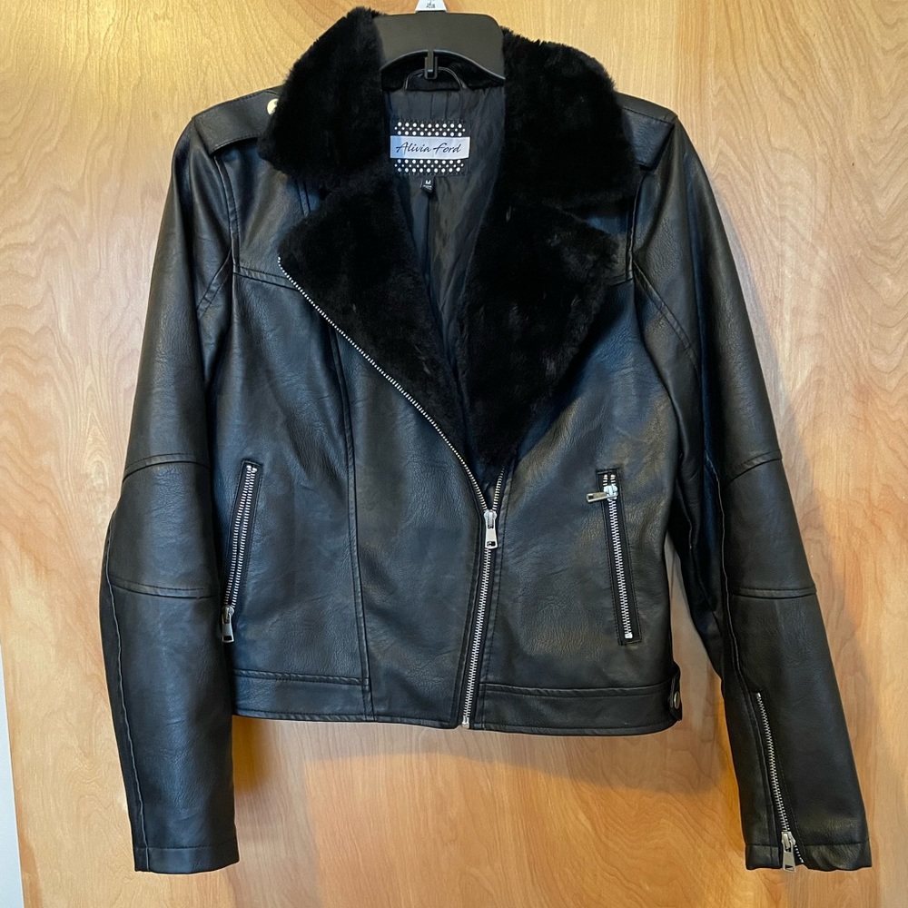 Alvin Ford Black Faux Fur Motorcycle Jacket